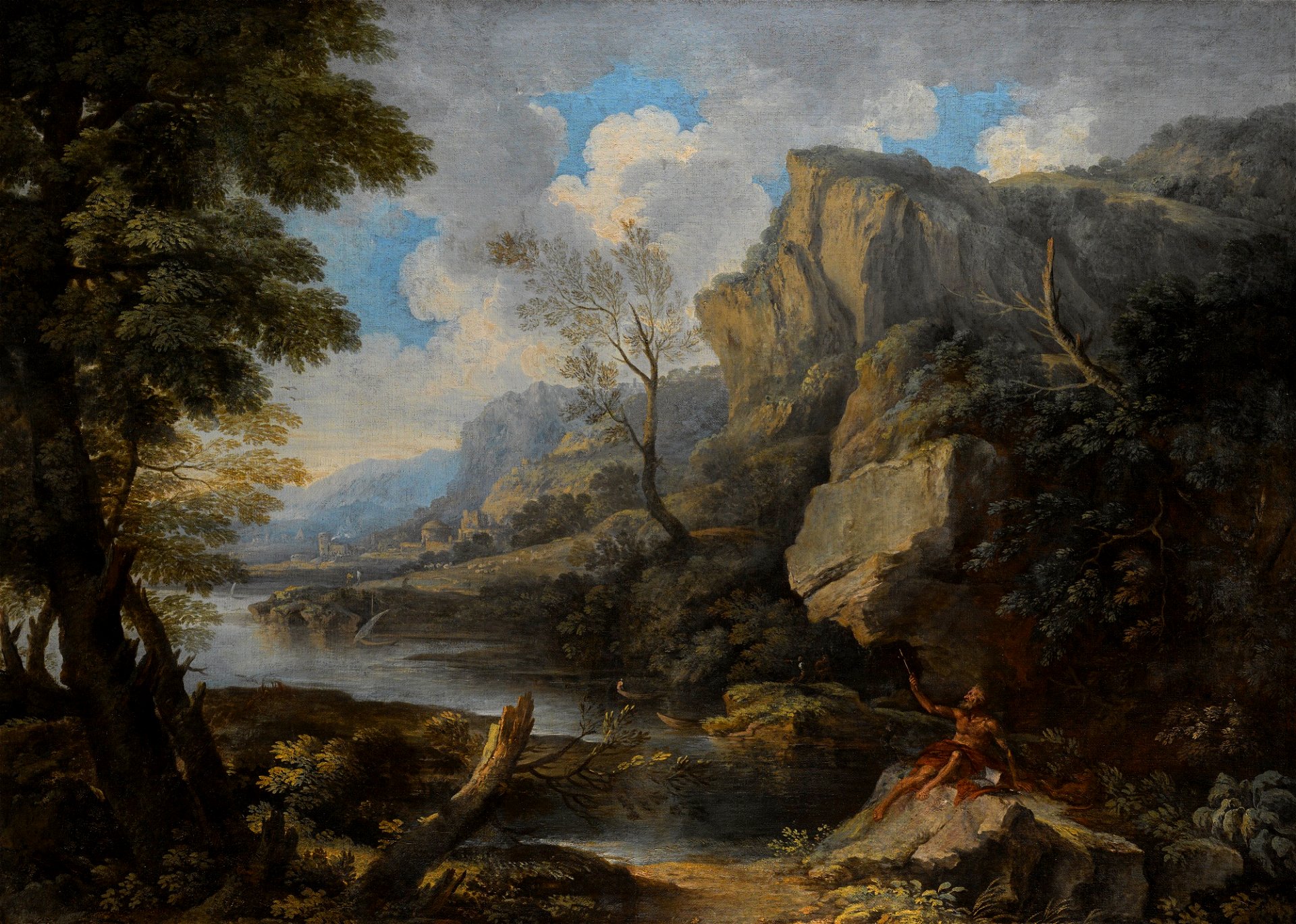 Salvator Rosa Landscape With St Jerome beneath a Craggy Rock
