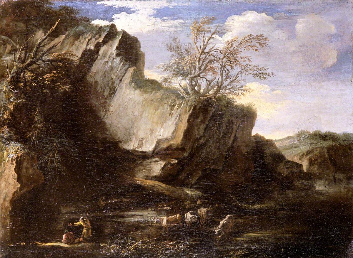 Salvator Rosa Landscape With Herdsmen and Cattle